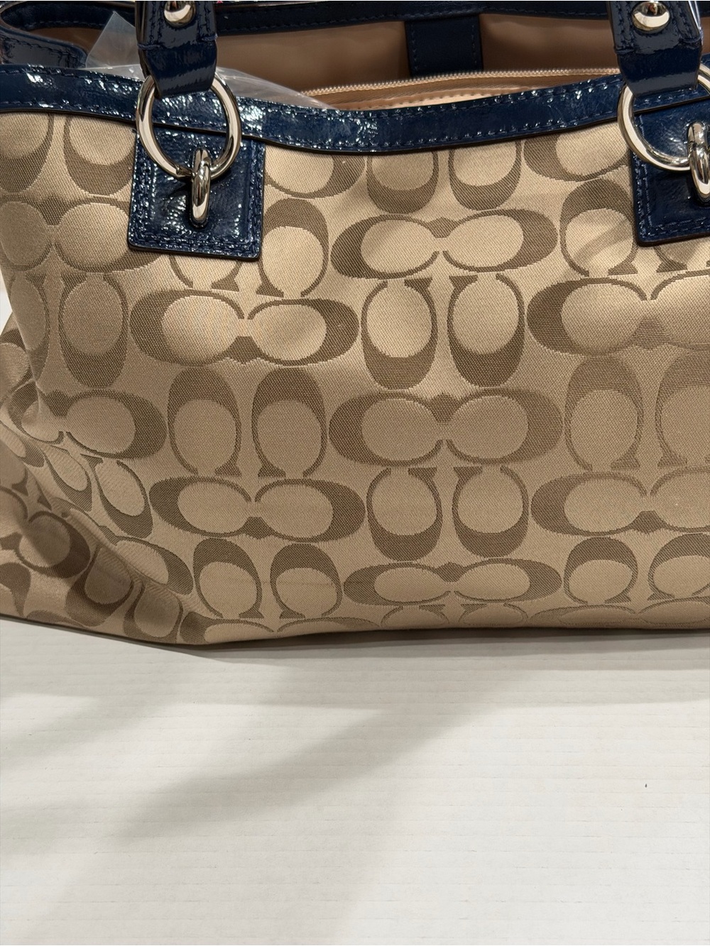 Coach Penelope Signature Satchel Handbag F19043 Khaki/Navy - Picture 7 of 15
